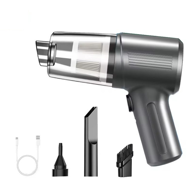Grauer USB Mini-Staubsauger für Auto-Innenreinigung – mit Zubehör