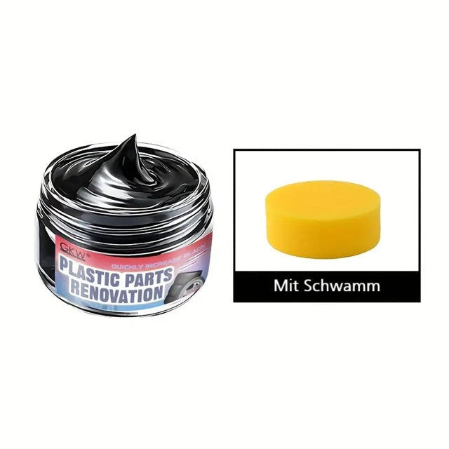 Kunststoffpflege 4in1 Set – Auto-Pflegepaste inkl. Schwamm zur Anwendung auf Gummi, Türleisten & Spoiler
