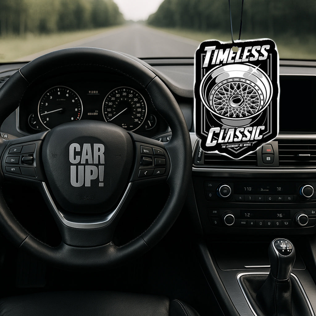 Timeless Classic Duftbaum – eleganter Auto-Lufterfrischer mit schwarz-weisser Optik und Felgen-Motiv