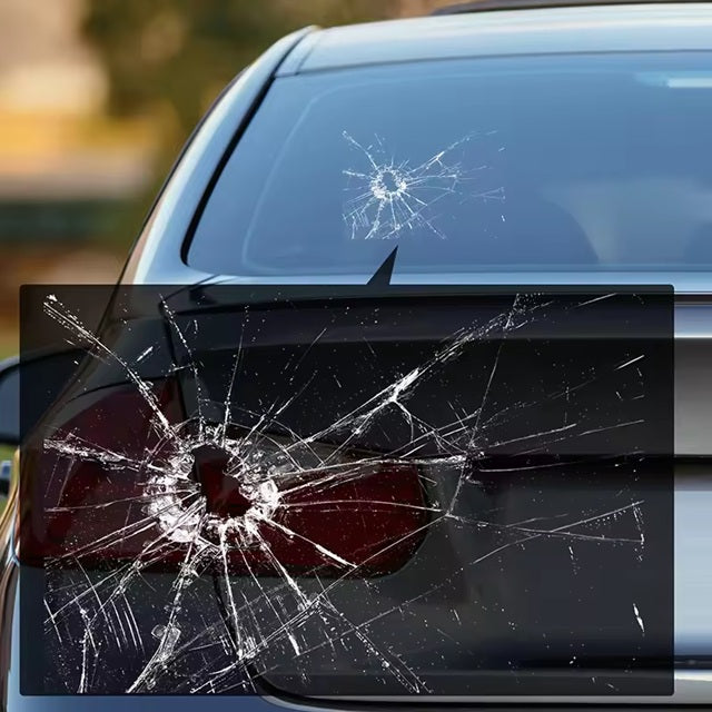 Fake Bullet Hole Sticker auf Heckscheibe – Auto Prank Aufkleber mit Rissoptik