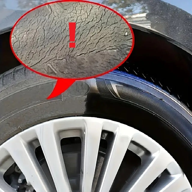 Vorher-Nachher Effekt mit Reifenschwärzer – sichtbar mehr Glanz und tiefes Schwarz auf alten Reifen