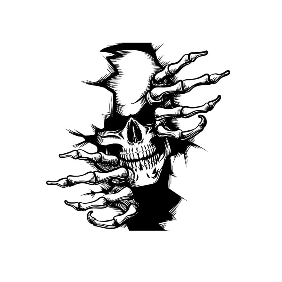 Schädel-Krallen-Sticker Design – Totenkopf mit Krallen als Autoaufkleber auf weissem Hintergrund