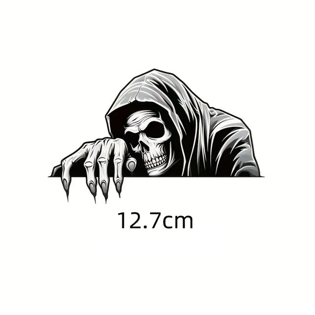 Grössenvergleich The Dead Auto-Sticker – düsterer Sensenmann-Aufkleber fürs Auto (ca. 12 cm)