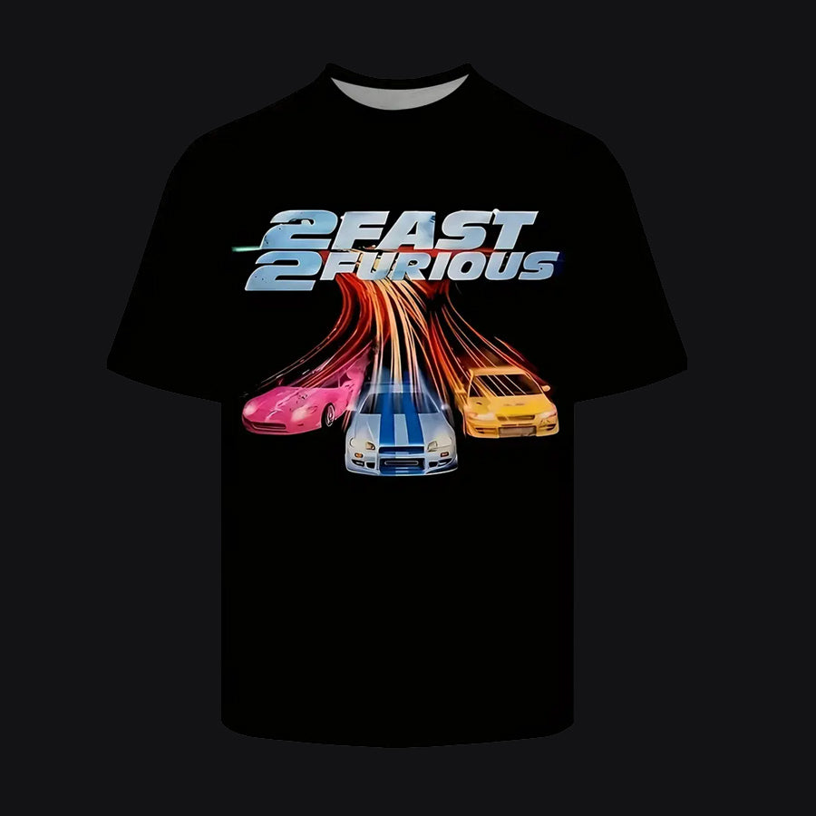 NOS Tuning T-Shirt – 2 Fast 2 Furious Druck mit Doppelflaschen-Motiv auf schwarzem Shirt für Auto- & Filmfans
