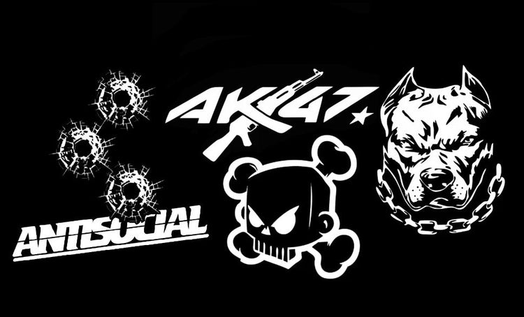 Sticker-Motive im Dark & Edgy Style – Totenkopf, Aggro-Symbole & düstere Designs für auffällige Auto-Sticker